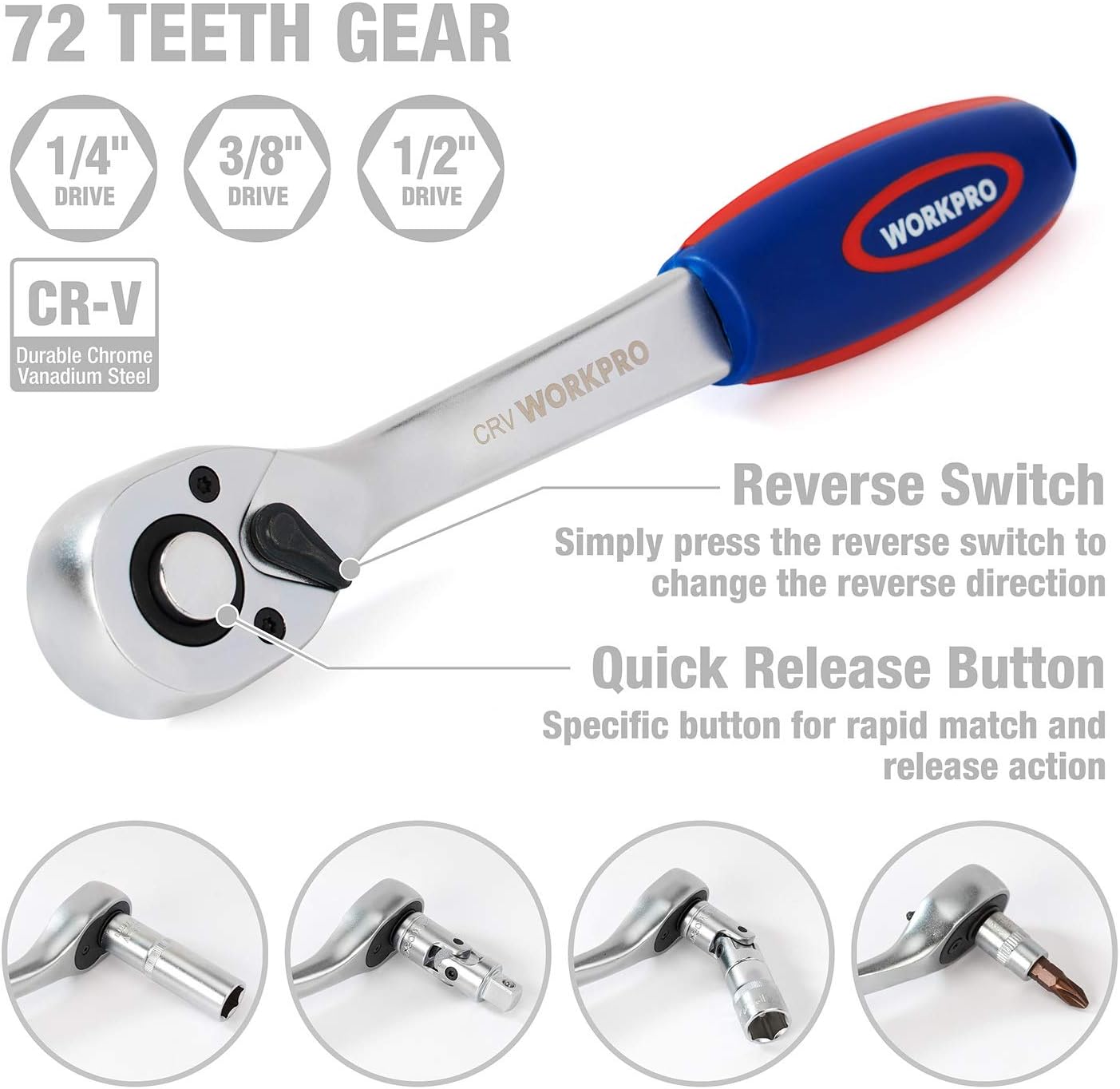 Dopsleutelset – Doppenset – Ratels – Doppendoos – Moersleutelset – 172-Delig – Chroom-Vanadium Staal – 72 Tanden Ratel met Quick Release