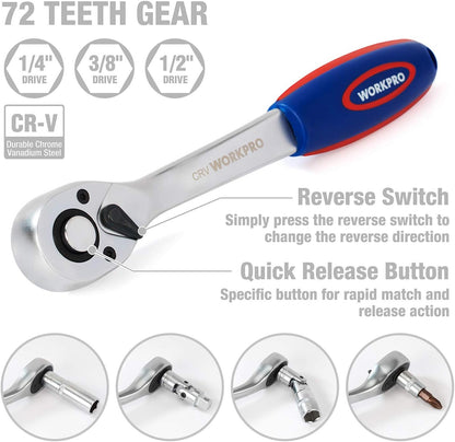 Dopsleutelset – Doppenset – Ratels – Doppendoos – Moersleutelset – 172-Delig – Chroom-Vanadium Staal – 72 Tanden Ratel met Quick Release