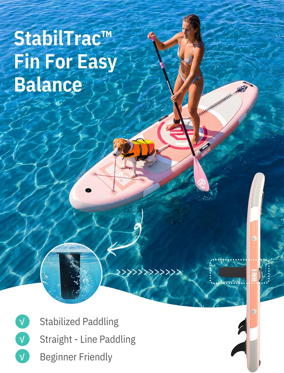 Niphean Opblaasbaar paddleboard met uitgebalanceerde vleugel en duurzame accessoires, stabiele 3,3 m opblaasbare paddleboards voor volwassenen en jongeren van alle vaardigheidsniveaus