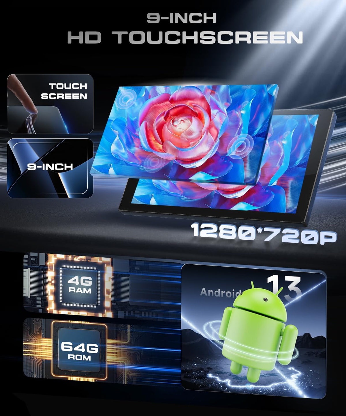 Autoradio Android 15 – Navigatiesysteem Auto – Multimedia Speler – Inbouw Radio – Touchscreen 9 Inch HD – Draadloze CarPlay & Android Auto – GPS Met Achteruitrijcamera