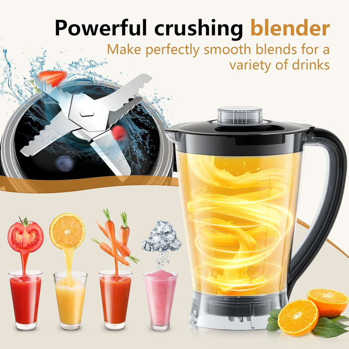 Howork Food Processor 1500 W, grote inhoud, multifunctioneel, voor het hakken, snijden, malen, smoothies, vullen en deeg, roostervrij staal, zwart