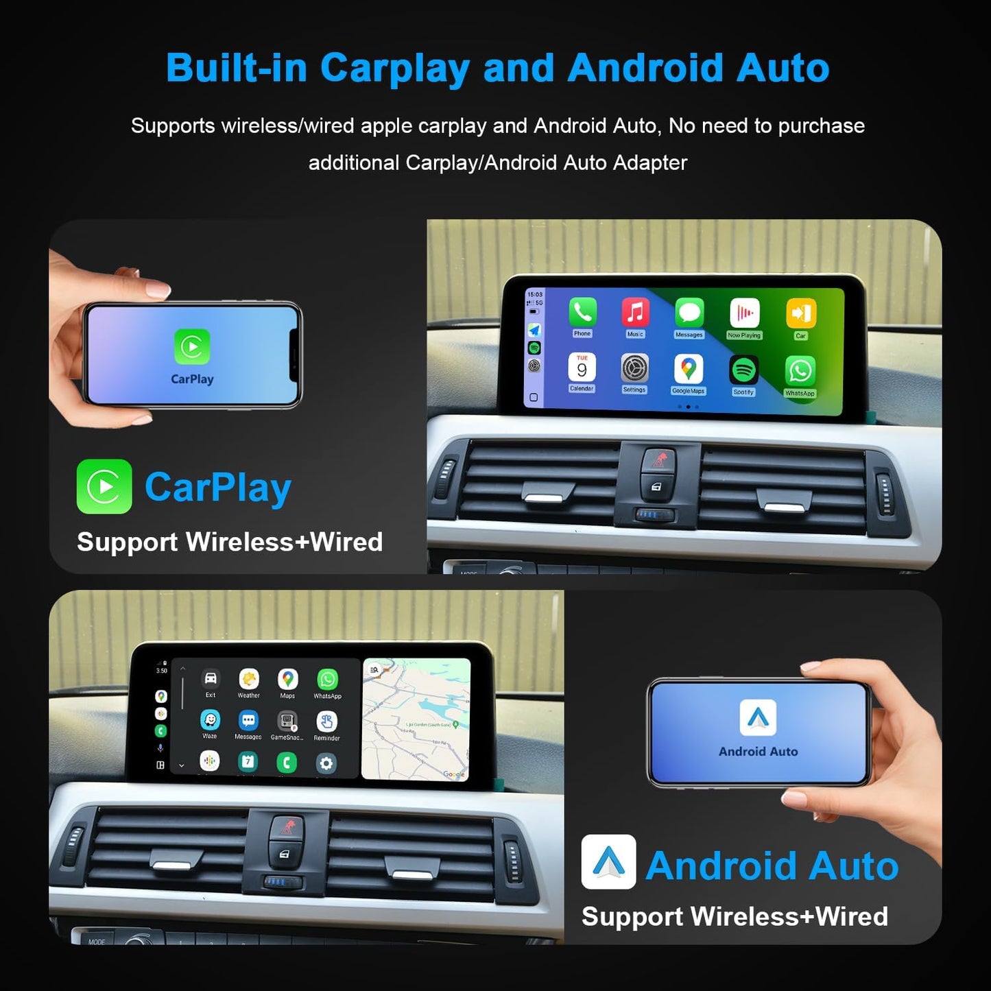 Android Carplay Monitor – Multimedia Scherm – Auto Display – Touchscreen Navigatie – 10,2 Inch HD IPS – Snapdragon 8-Core Processor – 4G WiFi Connectiviteit