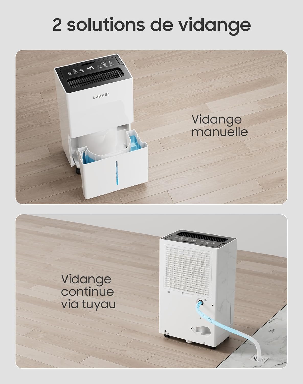 Luchtontvochtiger, 20 l/dag, krachtige elektrische ontvochtigingsapparaat, energiebesparend, draagbaar, 3 modi en slimme vochtregeling, elektrisch