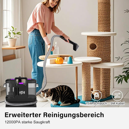 Wasstofzuiger – Tapijtreiniger – Bekledingsreiniger – Stofferingsreiniger – Autostoelreiniger – Krachtige 450W Zuigkracht – Dubbel Waterreservoir Met Zelfreiniging