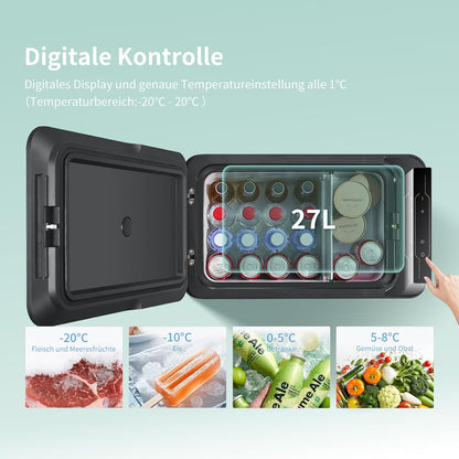 Comfee RCP27DK3(E) Compressorkoelbox, 27 liter, 12 V/230 V, elektrische campingkoelkast, -20 °C tot 20 °C, 3 instelbare standen, 45 dB geluid, ideaal voor auto, vrachtwagen, strand, picknick