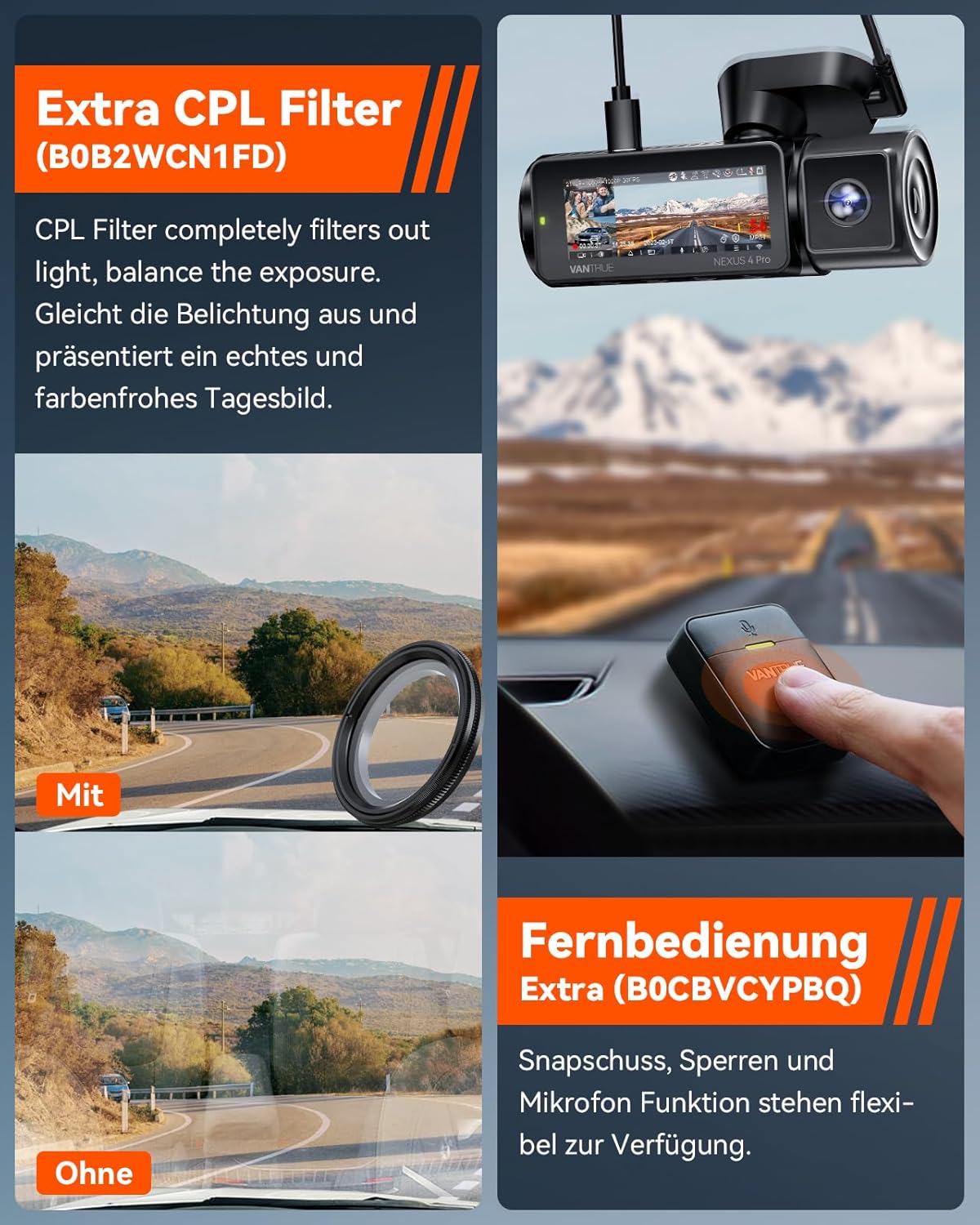 VANTRUE N4 Pro 5G WiFi Dashcam Auto 4K+ 1080P+ 1080P/ 3 HDR, STARVIS 2 Dash Cam Privacy Modes en Buffer Parkeervolgsysteem Auto Camera IR Starlight Nachtzicht, Voice Command, GPS, 2,45" Max 512GB