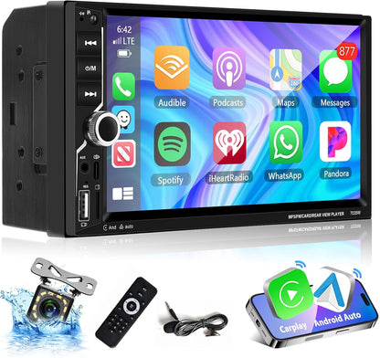2-DIN Autoradio – Dubbele Din Radio – Auto Stereo – Multimedia Speler – Auto Entertainment – Draadloze CarPlay & Android Auto – Inclusief Achteruitrijcamera