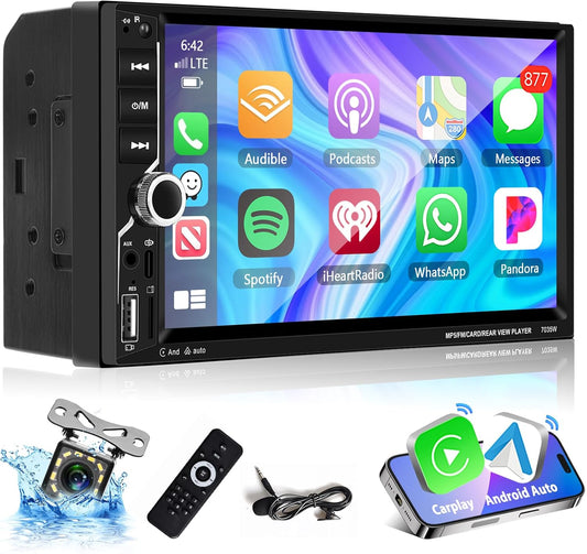 2-DIN Autoradio – Dubbele Din Radio – Auto Stereo – Multimedia Speler – Auto Entertainment – Draadloze CarPlay & Android Auto – Inclusief Achteruitrijcamera