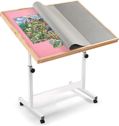 Jigsaw Puzzeltafel, puzzelplank 1500 delen, puzzelplank met kleurrijke laden en afdekmat, bordspel, puzzeltafel met vilten werkblad voor volwassenen (roze, geen laden)