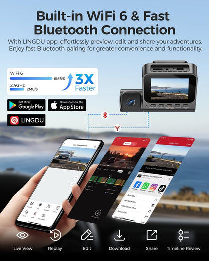 Dashcam Voor En Achter – Autocamera, Dashboardcamera, Mini Dashcam, Verborgen Dashcam – 4K Voor + 1080p Achter – 24 Uur Buffer Parkeermodus