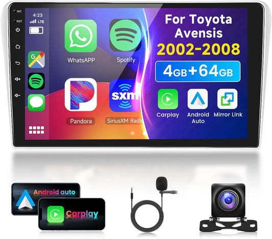4G 64G 9" Bluetooth autoradio voor Toyota Avensis 2002-2008 Carplay Android Auto,DSP EQ,1280 * 720,wifi GPS,RDS/FM-radio 2 DIN met AHD-achteruitrijcamera