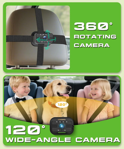 Dual Baby Car Camera for 2 Children with 6.86 Inch Split Screen HD 720P with Carplay Android Car, 360° Rotatable Night Vision, Safety Car Seat Mirror Camera, Suction Cup Holder, 64G SD - QUORE