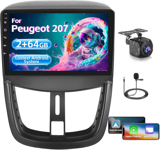 Autoradio Peugeot 207 – Stereo – Multimedia Speler – Navigatiesysteem – Auto Headunit – Android 13 Systeem – 9 Inch Touchscreen – Draadloze CarPlay & Android Auto