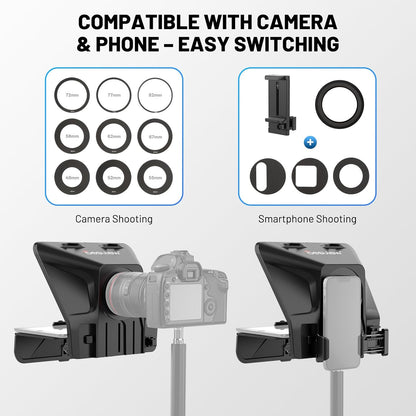 Teleprompter – Autocue – Camera Teleprompter – Video Teleprompter – Promptscherm – Tot 11 Inch – Bluetooth Afstandsbediening – HD Gecoat Anti Reflectieglas