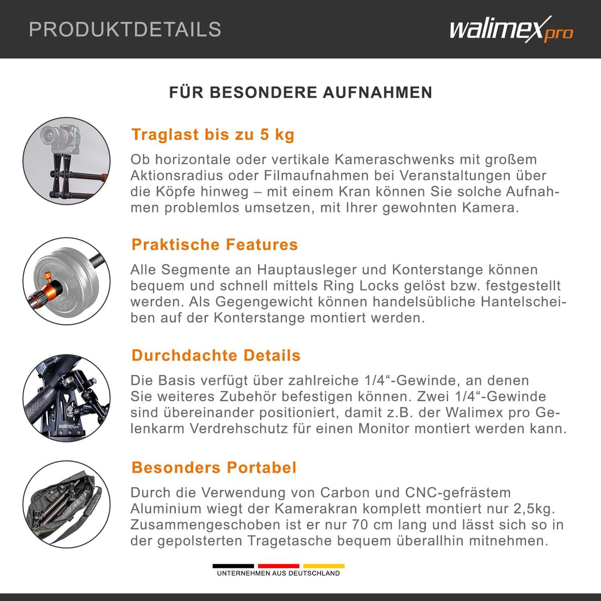 Walimex Pro Carbon camera Jib Traveller 7.2 zwart