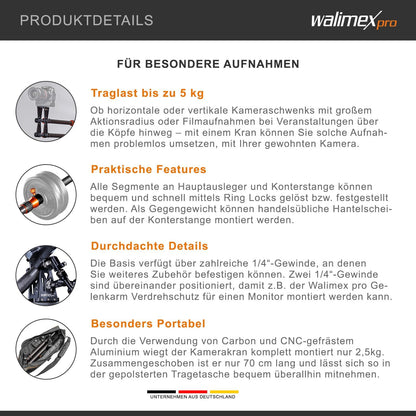 Walimex Pro Carbon camera Jib Traveller 7.2 zwart