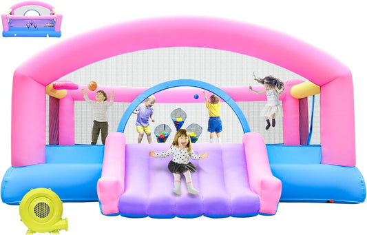 Springkasteel voor kinderen, met glijbaan en klimwand, inclusief springkasteel, binnen en buiten, springmatras voor kinderen, 3-10 jaar, 274 x 310 x 218 cm, outdoor springkastelen (groot)