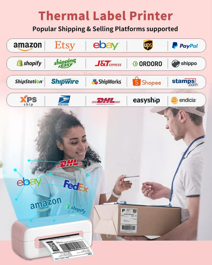 Phomemo PM246S labelprinter, DHL thermische printer voor Mac/PC, verzendlabelprinter, zelfklevende labelprinter, voor Amazon, Etsy, Shopify, Royal Mail, DHL, FedEx-roze