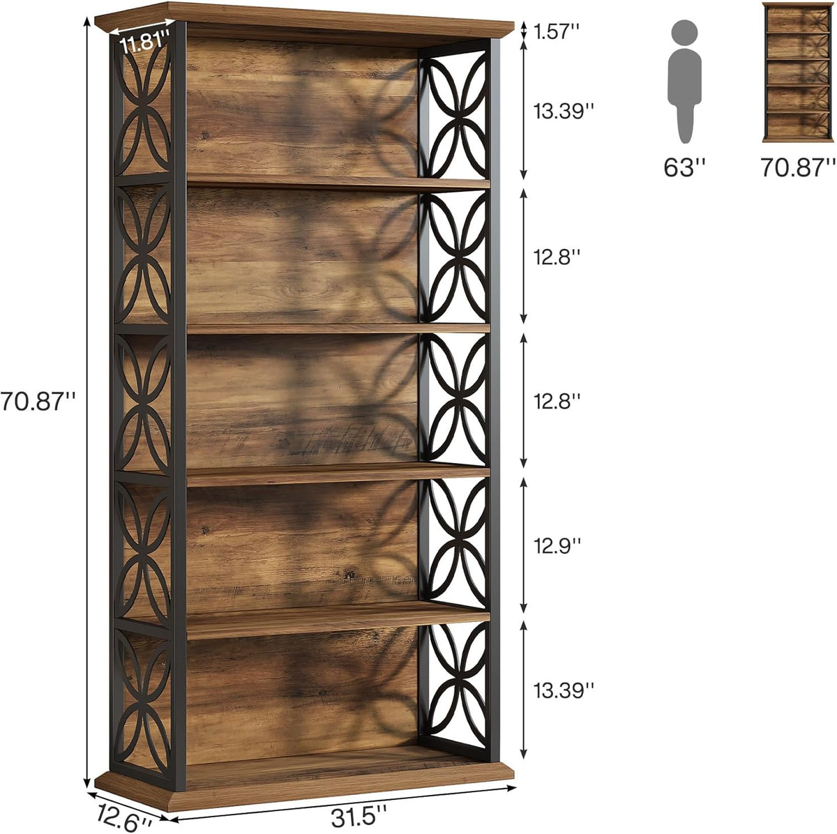 Tribesigns 6 Tier Bookshelf, 71 Inch Metal Frame Industrial Bookcase, Freestanding Open Storage Shelves for Home Office, Living Room, Bedroom
