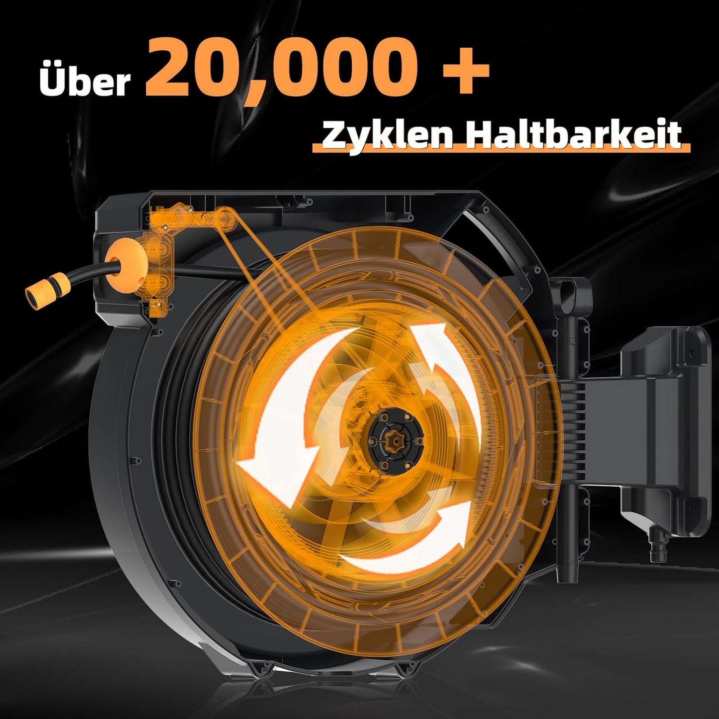 Wandgemonteerde slanghaspel 30 m + 2 m, slanghaspel met oprolmechanisme & 180 ° draaibaar, wandslangbox met vergrendelingsstop en 10 spuitmonden met patroon, voor tuinirrigatie en autowassen