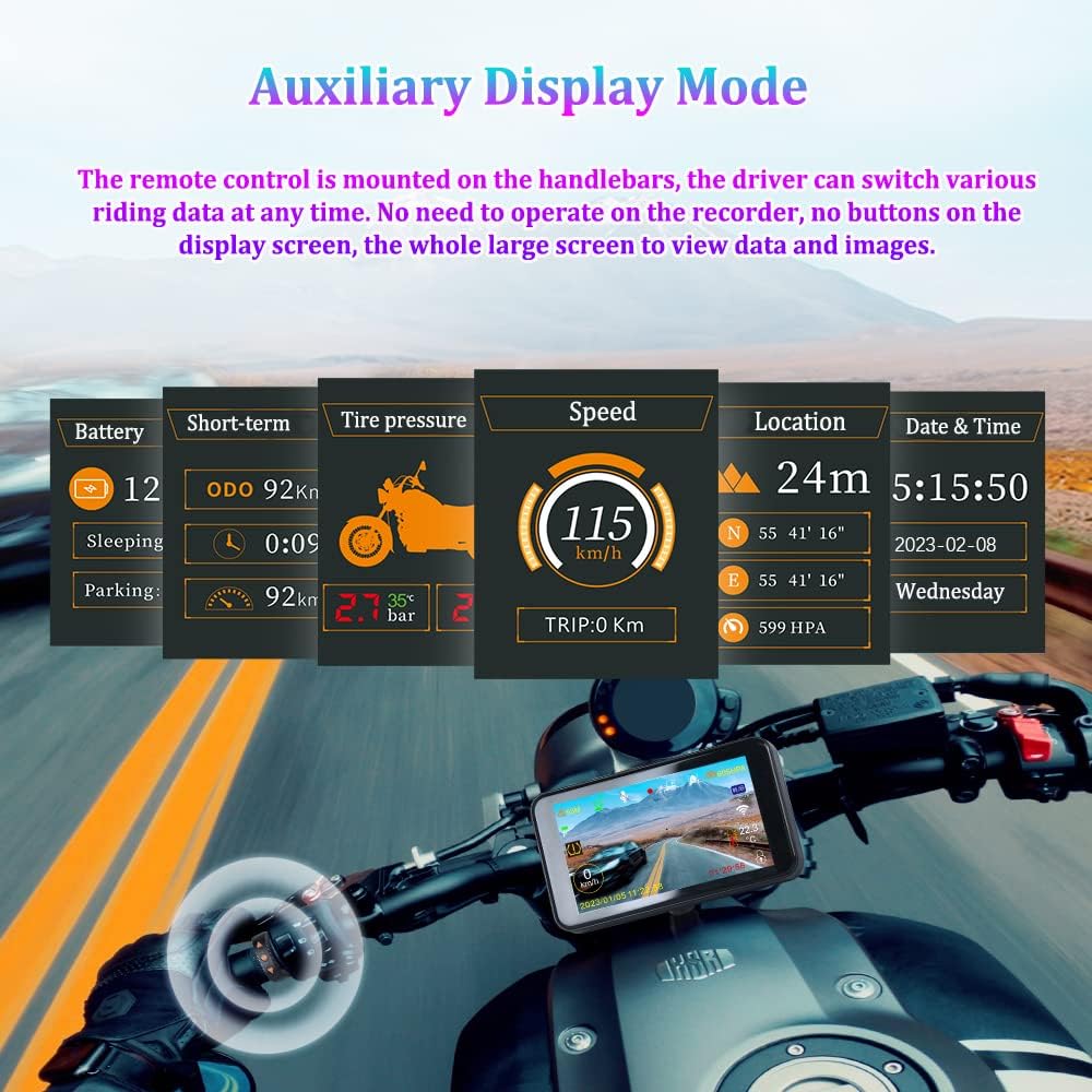 VSYSTO 4.5 Inch Screen WiFi Motorcycle Camera, Waterdichte HD 1080P Selfie camera voor en achteruitkijkcamera 150° groothoek motor dash cam, parkeren bewaking, GPS (F4.5Pro)
