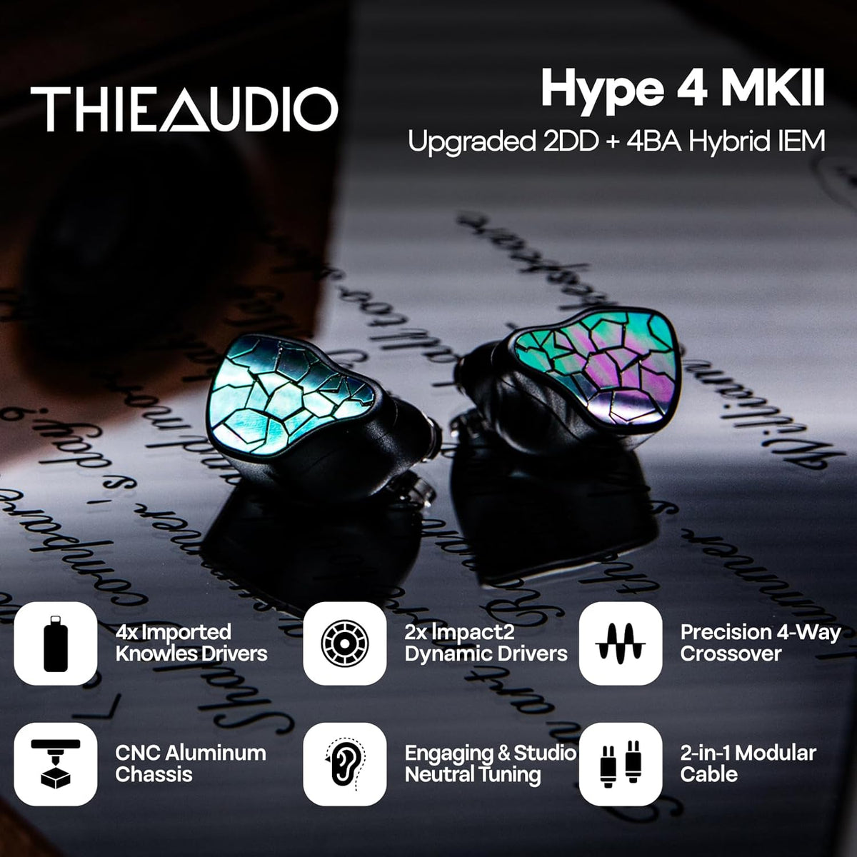 Hybride In-Ears – IEM – Oordopjes – HiFi Oortjes – In-Ear Monitor – 2DD+4BA Hybride Drivers – CNC-Aluminium Behuizing Met Modulaire 3,5/4,4mm-Kabel