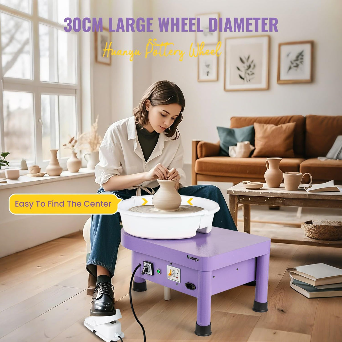 Pottenbakkersschijf – Keramiekdraaischijf – Pottenbakkerswiel – Elektrische Draaischijf – Pottenbakkersplaat Lila – 30 cm Diameter – 350 W Motorkracht - QUORE