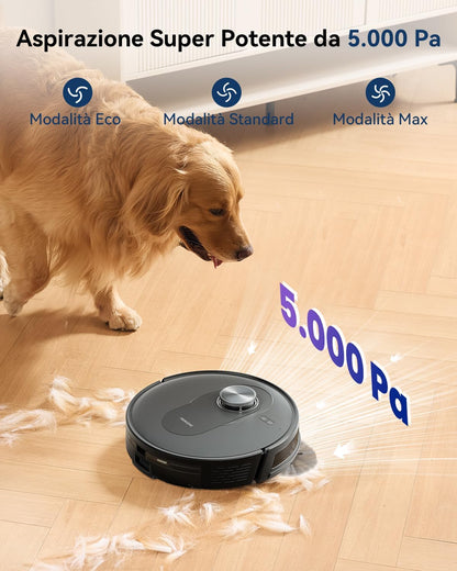Proscenic Q8 Max Robotstofzuiger met dweilfunctie, 6000 Pa, 200 min stofzuiger, robot met afzuigstation, 3 liter stofzak, intelligente lasernavigatie met 5 kaarten, bediening via app, Alexa, Google