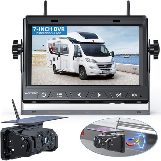 Draadloze achteruitrijcamera set op zonne-energie, 7 inch, 10.000 mAh, magnetische camera met oplaadbare batterij, 170 graden groothoek, doe-het-zelfinstallatie, voor vrachtwagens, campers