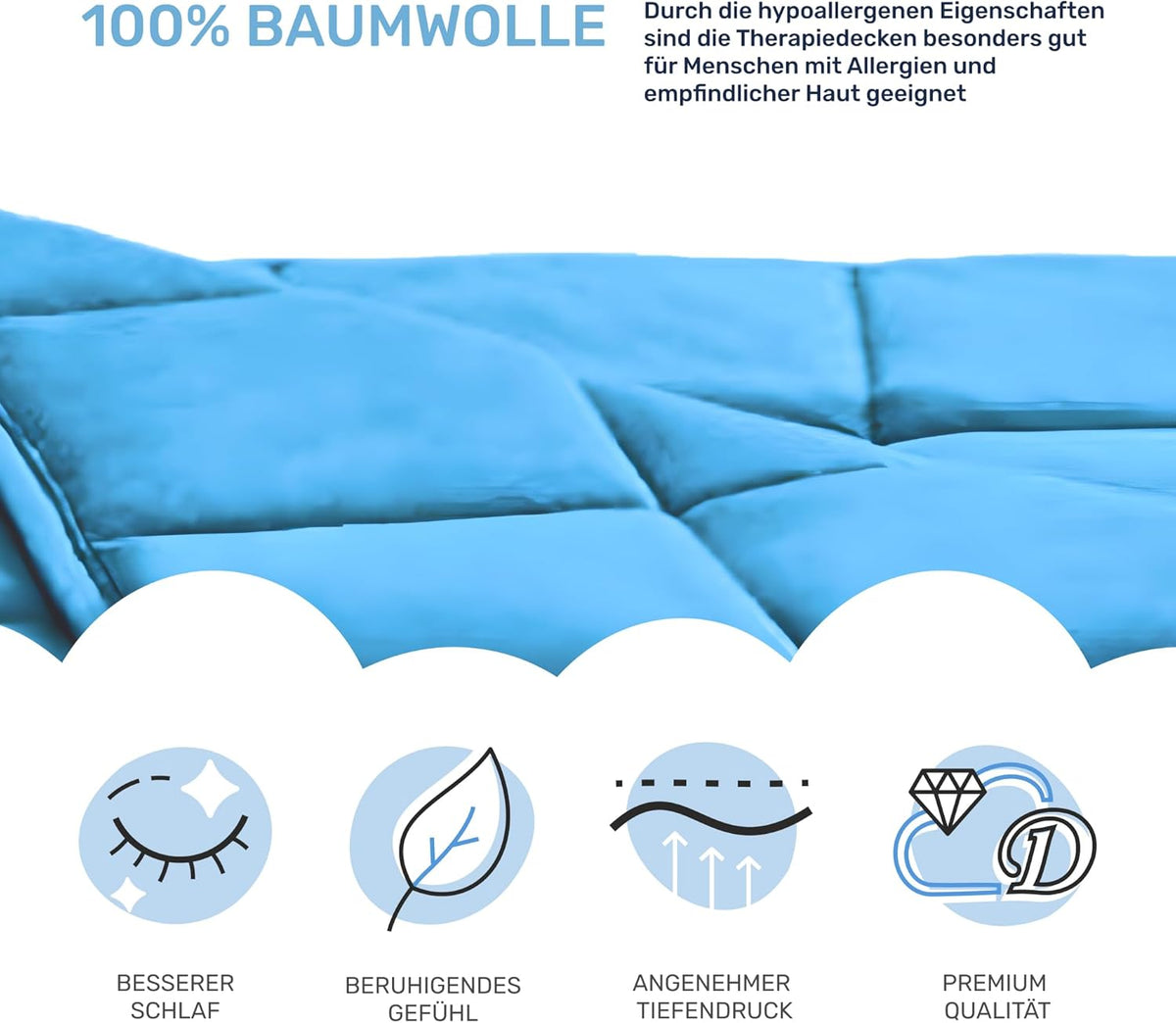 Dailydream therapiedeken | 155x200 | 11 kg | Blauw | 100% katoen | gevuld met glasparels | zware deken om onder te slapen | Weighted Blanket | therapiedeken
