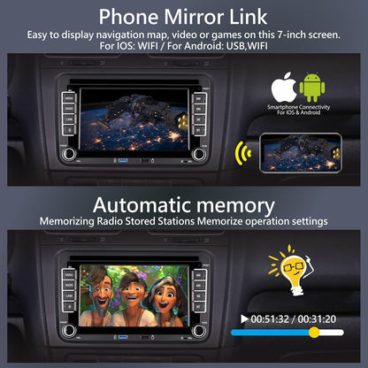 Linux Autoradio met 7 inch scherm voor Golf 5 6 VW Polo T5 Passat Touran Seat met navigatie, FM/AM, Apple CarPlay, Android Auto, stuurbediening, 2Din Dab auto radio met touchscreen