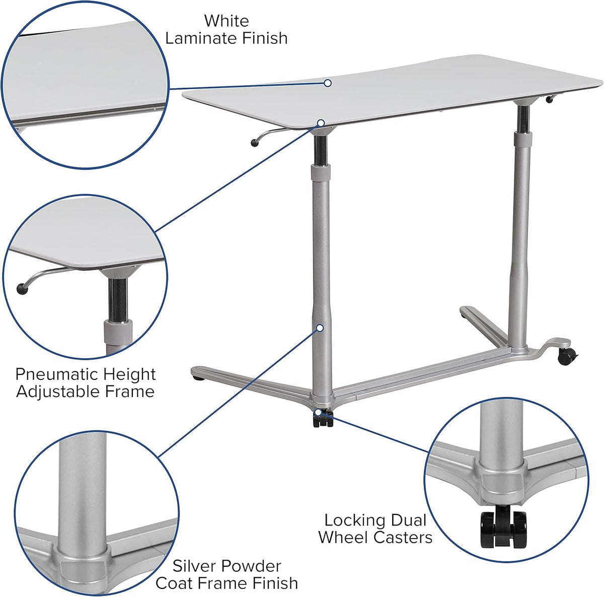 Flash Furniture Computerbureau om op te zitten en staan, ergonomisch, metaal, lichtgrijs, 1 stuk