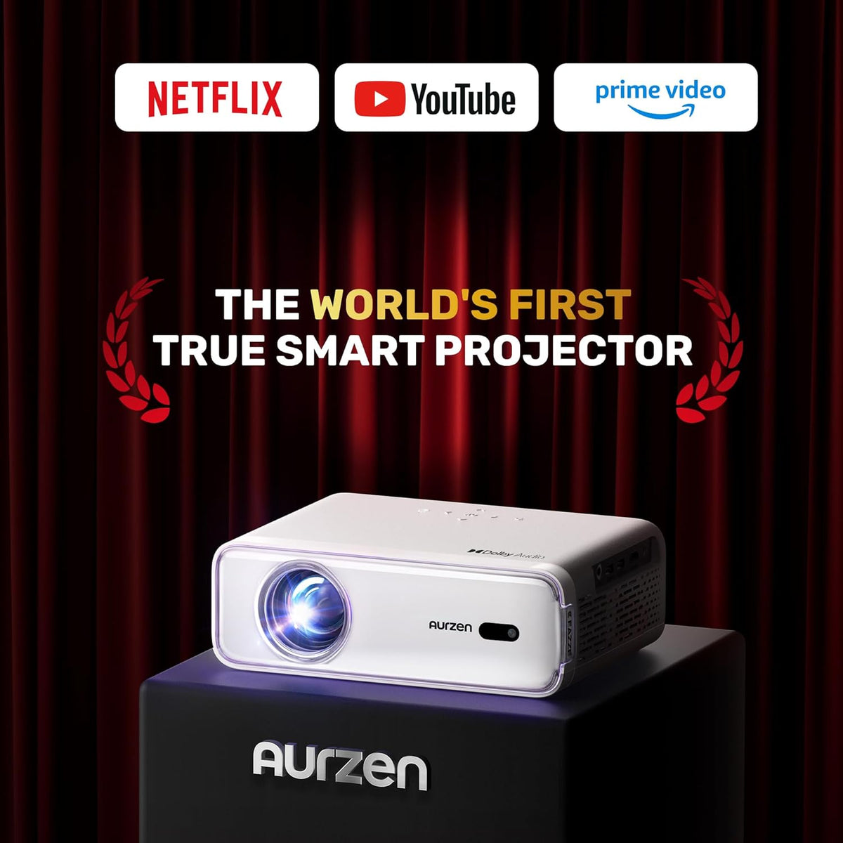 AURZEN Eazze Videoprojector, 4K, officieel, NetfIix, DoIby, Auto Focus/Keystone, HDR10, mini-beamer, wifi, bluetooth, draagbaar, Full HD 1080p, videoprojector