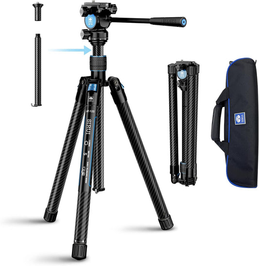 SIRUI Traveler X lichtgewicht koolstofvezel statief met panoramische videokop, 151,9 cm compact camerastatief met snelle pootinstelling, maximale belasting 11 pond (vloeistofkop/AT-10)