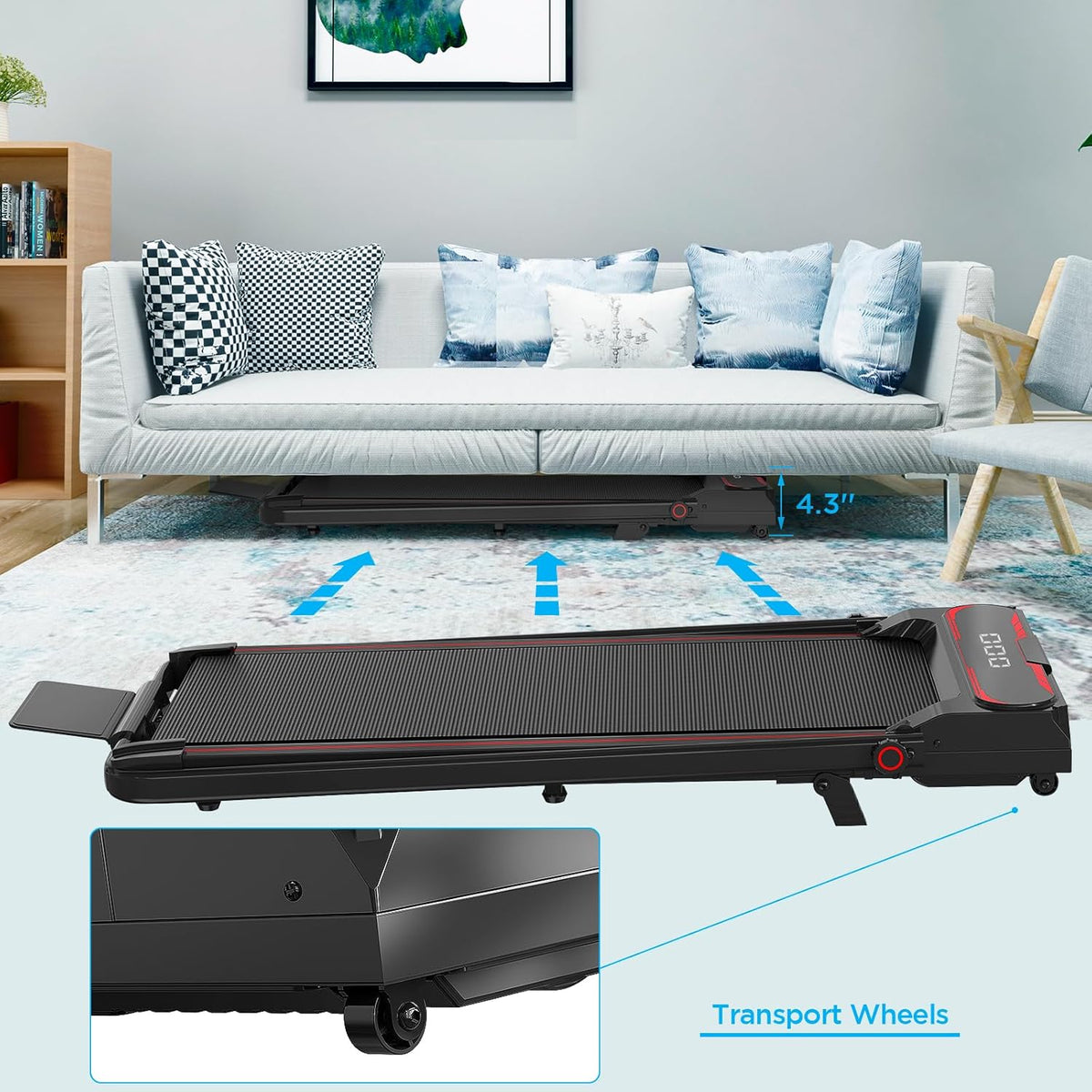 Loopband voor thuis met helling, 2-in-1 Walking Pad, inklapbaar loopband met helling, 2.5HP Onder bureau bureauloopband voor thuis & kantoor, afstandsbediening, Geen installatie (1-12 KM/H)