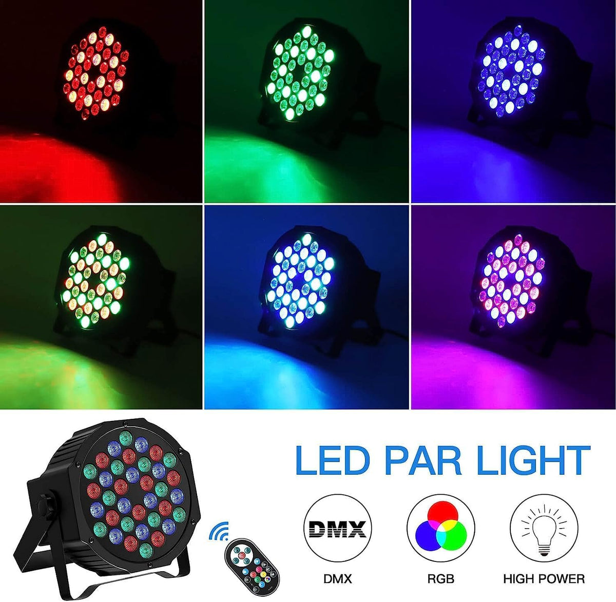 LED Par Lights – LED Stage Verlichting – RGB Partylampen – DJ Lampen – Show Spots – 72W RGB Kleurlicht – Waterdichte Opbergtas Met Afstandsbediening
