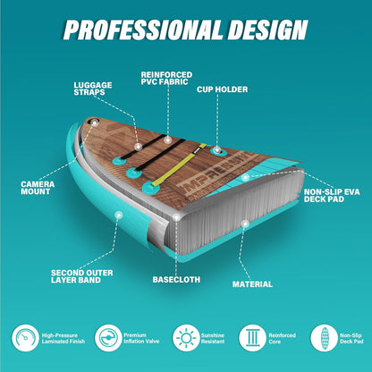 AKSPORT Opblaasbaar stand-up paddleboard, opblaasbaar SUP-board met alle accessoires, breed stabiel design, antislip deck, paddleboard voor jongeren en volwassenen