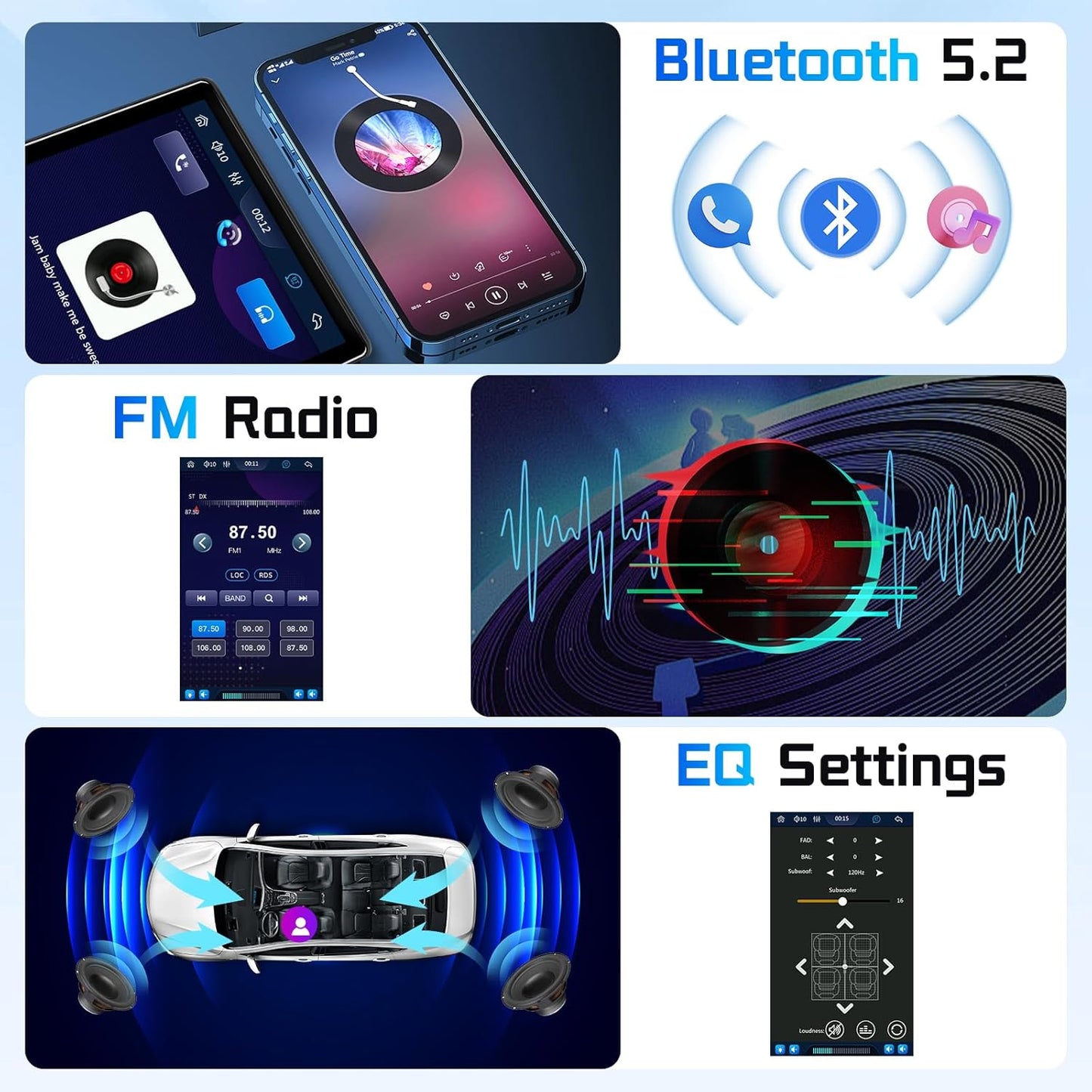 Autoradio, 1 Din met Carplay Android auto, draadloos touchscreen, draaibaar, 10,4 inch stereo, auto, bluetooth radio, FM-spiegel, Link 2 USB-camera