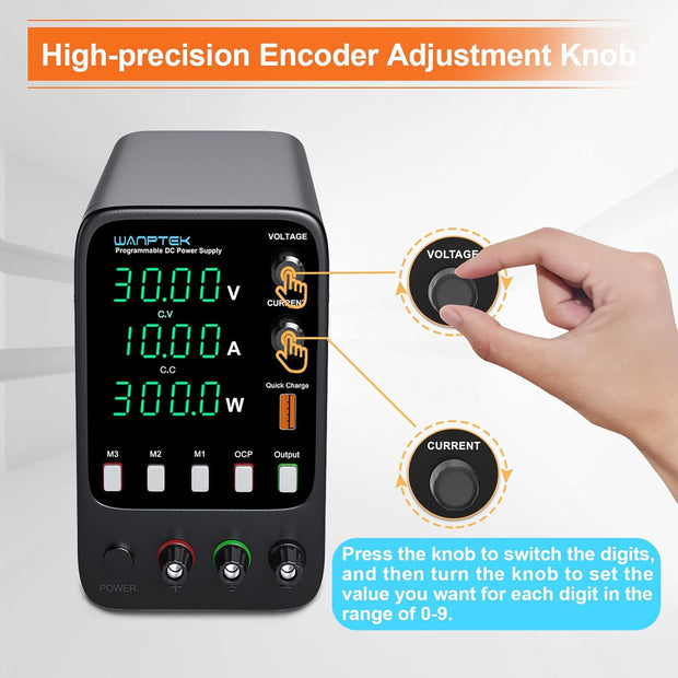 Instelbare DC-Voeding - 30V - 10A - 300W - Variabele Schakelfunctie en 4-cijferig LED-Display - Gestabiliseerde voeding - Spanningsregelaar schakelaar - QUORE