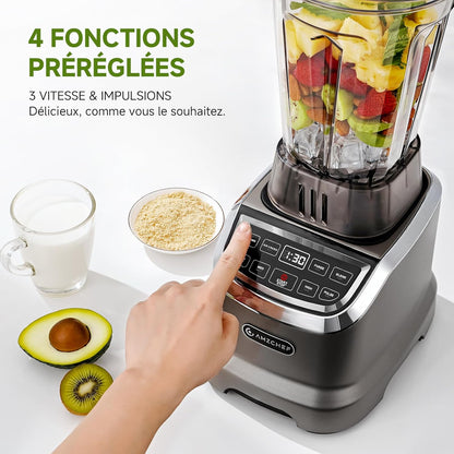 AMZCHEF Professionele smoothiemixer 1,85 liter met 6 messen, 600 ml, BPA 1,85 l en 600 ml individuele glazen mixer voor 2 mengmodi 1800 W