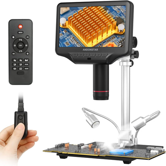 AD407 Pro 3D HDMI Soldering Digital Microscope, 4MP 2160P UHD Video Record, 7 inch Adjustable LCD Screen USB Video Electronic Microscopes for Repairing, Circuit Board, SMT SMD DIY
