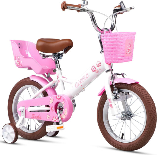 Glerc Kinderfiets voor meisjes, 12 - 20 inch, voor kinderen van 2 tot 20 jaar, met poppenstoel, mand, steunwielen en standaard, meerdere kleuren