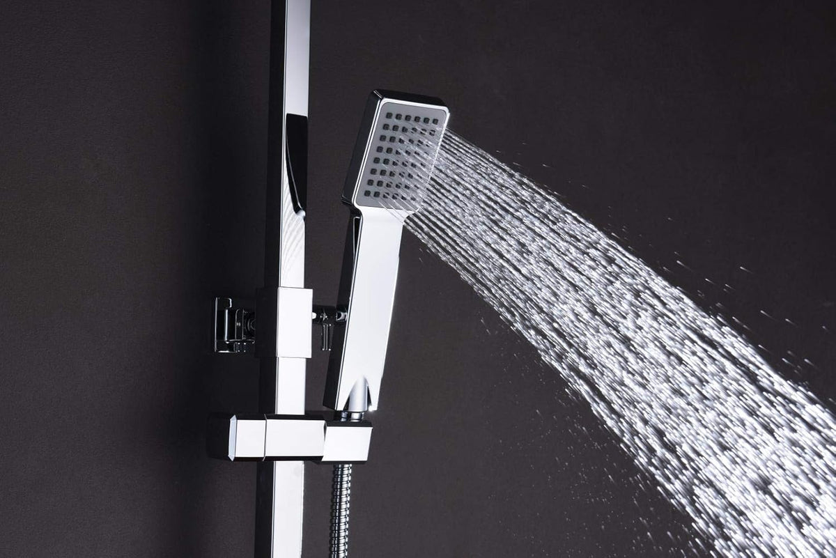 Verstelbare Douche-Rail – Douche-Stang – Regendouche – Douchekop – Handdouche – Vierkante 20 cm Douchekop – Verstelbare Lengte 87-133 cm – Messing Met Chroomafwerking