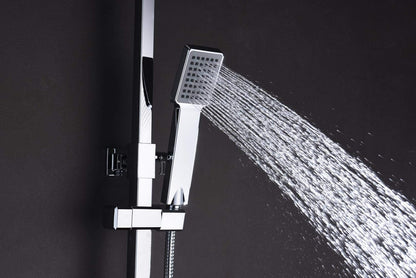 Verstelbare Douche-Rail – Douche-Stang – Regendouche – Douchekop – Handdouche – Vierkante 20 cm Douchekop – Verstelbare Lengte 87-133 cm – Messing Met Chroomafwerking