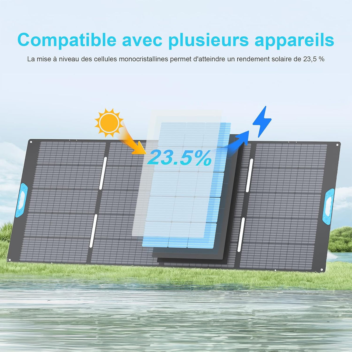 Opvouwbaar zonnepaneel 400 W, monokristallijn met 23,5% rendement, IP67 waterdicht - incl. standaard en Anderson adapter, compatibel met powerstation, generator, camper, camping