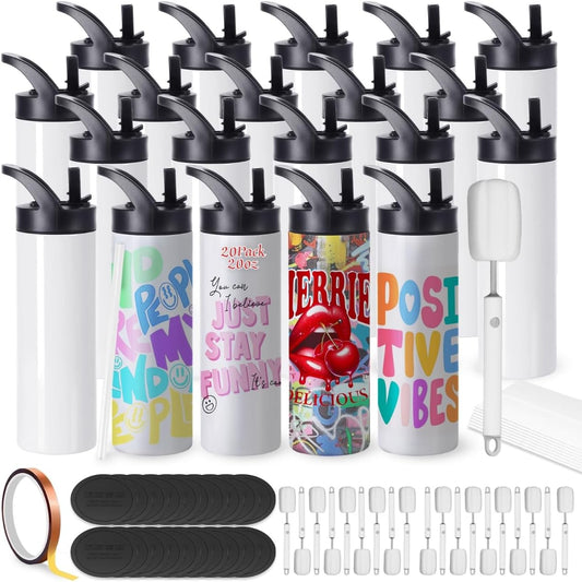 20oz Sublimation Cup for Heat Press Machine, 20 Sublimation Cup Blank Set, Double Wall Insulation, with Lid & Straw, Suitable for Mountain Climbing, Work, and Travel, (20PCS)