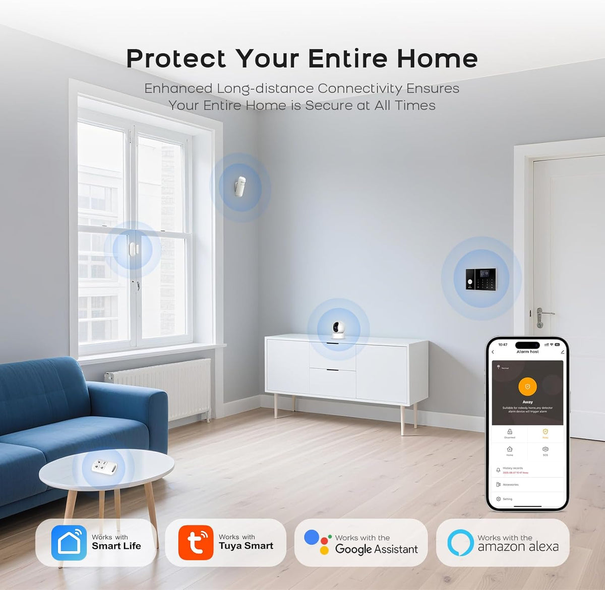 PGST Home Alarmsystemen, Alarmsysteemkit met telefoonwaarschuwing (ondersteuning 2.4G Wifi), 4G SIM-alarmsirene, deur-/raamsensoren, afstandsbedieningen, werken met Alexa, voor huis, appartement,
