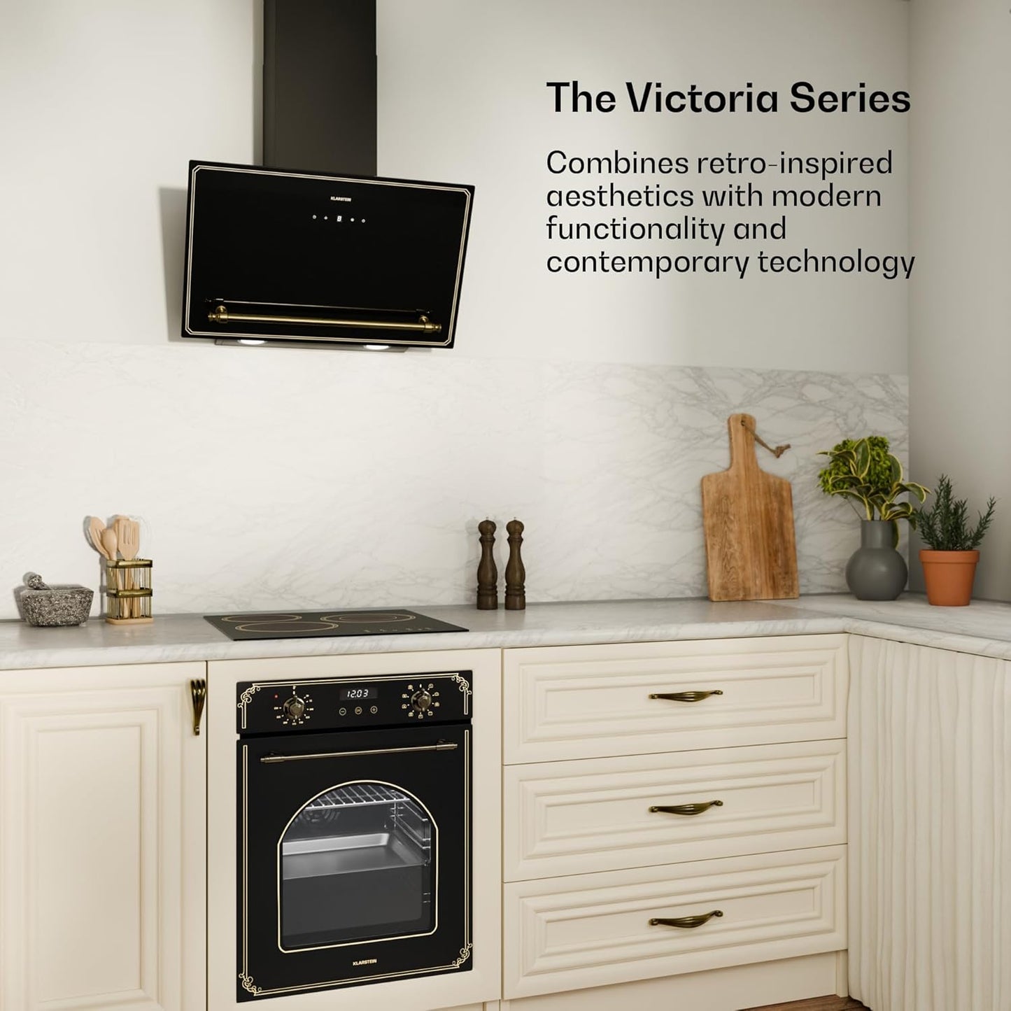 Klarstein Victoria Keramische kookplaat, 45 cm, 3-zone retro-kookplaat met touch-slider, 5000 W, dual-zone, timer en kinderbeveiliging, elektrische kookplaat in Victoria design