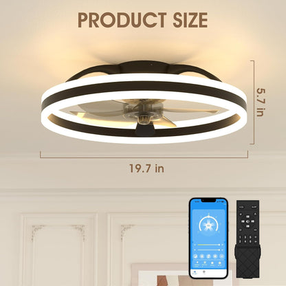 NIORSUN Plafondventilatoren van 50 cm met verlichting en afstandsbediening, 6 snelheden en 3000K-6500K dimbare stille plafondventilatorlamp, slimme moderne led-ventilatorverlichting voor slaapkamer