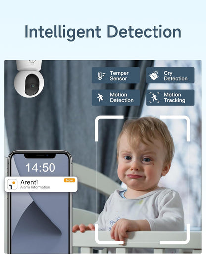 ARENTI Babyfoon met 2 Camera en App met 5 inch Scherm, 1080P PTZ Videobabyfoon met Camera, One-Touch-Oproep, Temperatuursensor, Slaapliedje, Nachtzicht, 2-Weg Audio, VoX-Modus, Automatisch